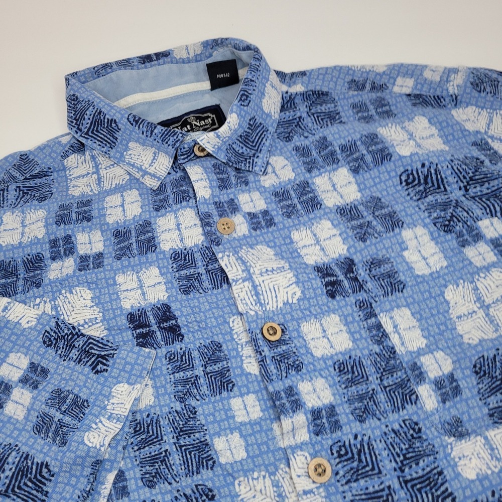 Nat Nast Luxury Blue‎ White Button Up Short Sleeve Mens Size M Sopranos